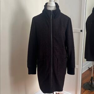 RACHEL Rachel Roy Burgundy/Black Bouclé Funnel Neck Wool Blend Zip Coat Size L